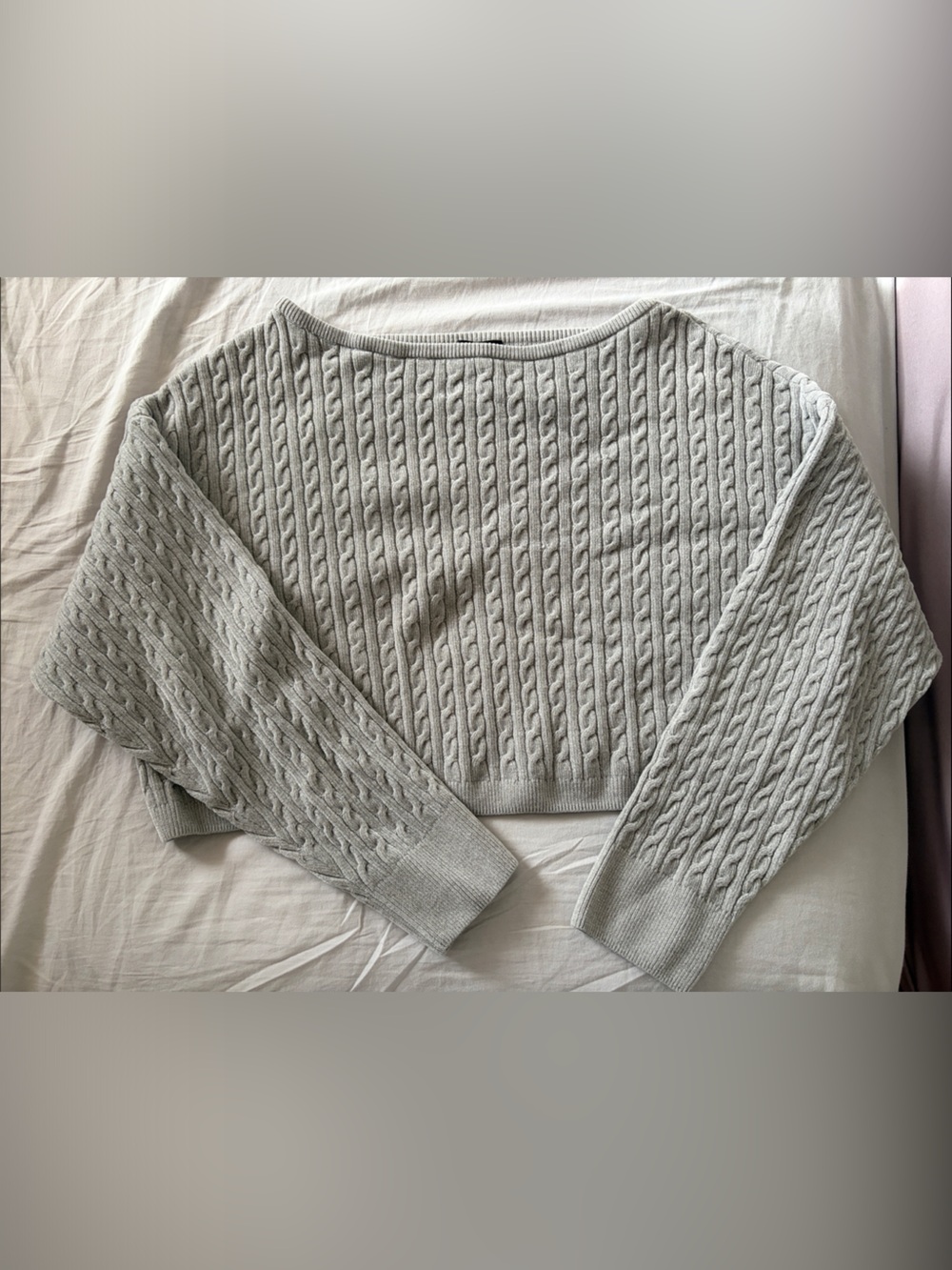 Dynamite Light Gray Cable Knit Crewneck Sweater